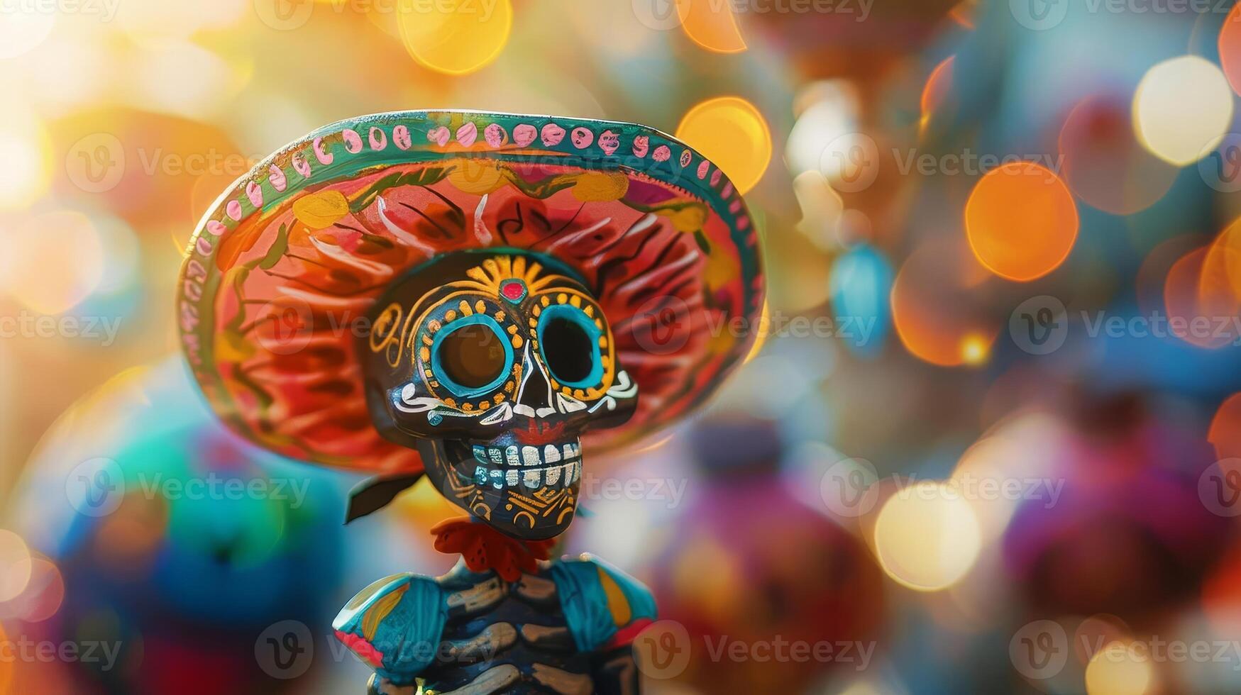 Front view of a traditional Day of the Dead calavera skeleton figurine photo