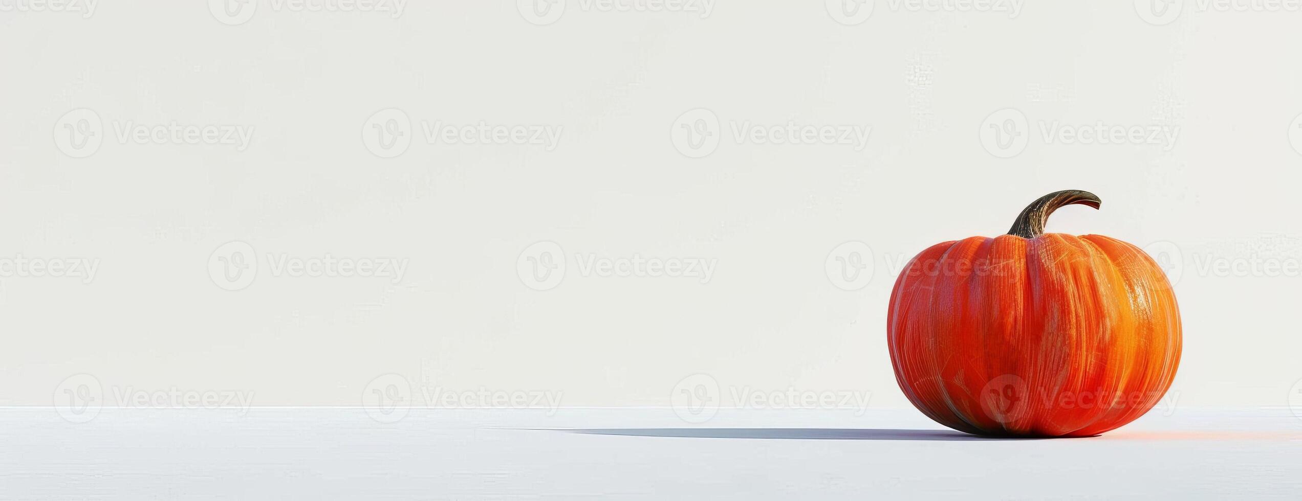 Long shot of an eerie Jack O Lantern, Halloween pumpkin, white backdrop, simple, minimalistic composition, abundant copyspace, CG 3D model with realistic textures photo