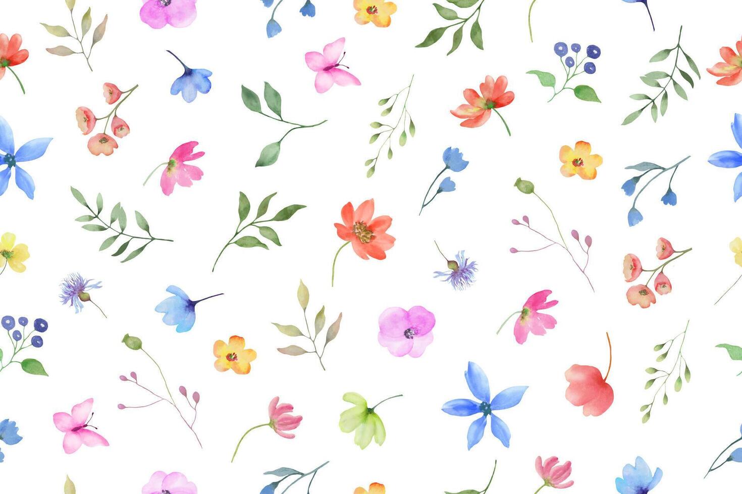 Seamless watercolor pattern. Hand drawn floral illustration isolated on white background. vector