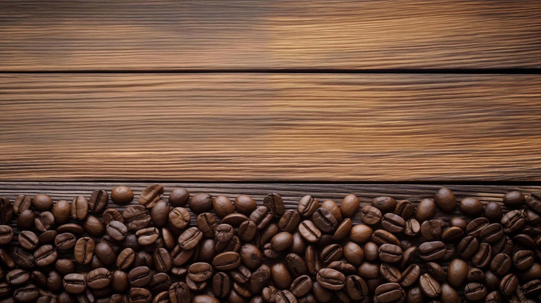 Coffee bean border with text space on wooden background, photo shot