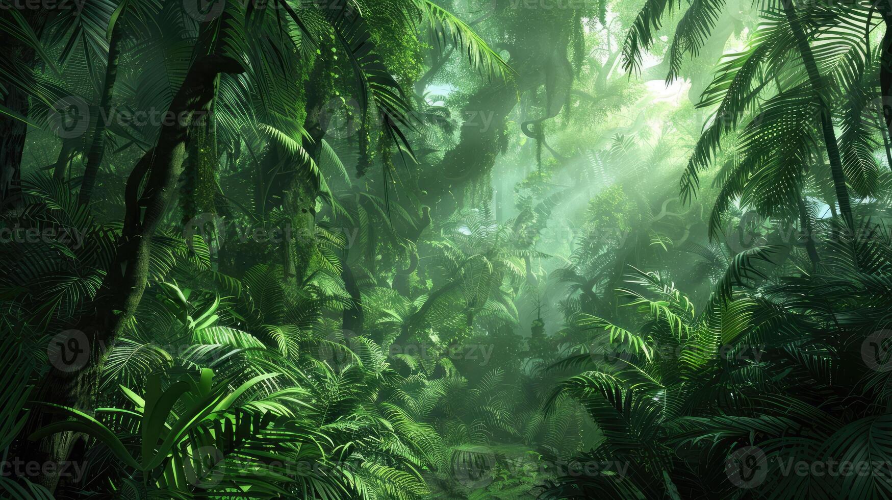 lush tropical rainforest, with dense canopy covering the landscape photo