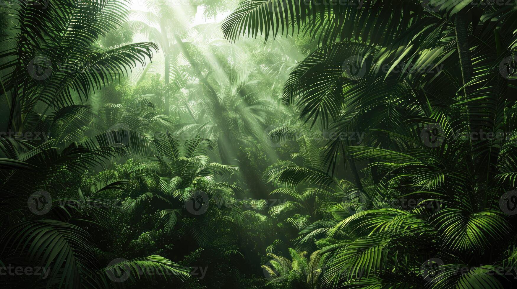 lush tropical rainforest, with dense canopy covering the landscape photo