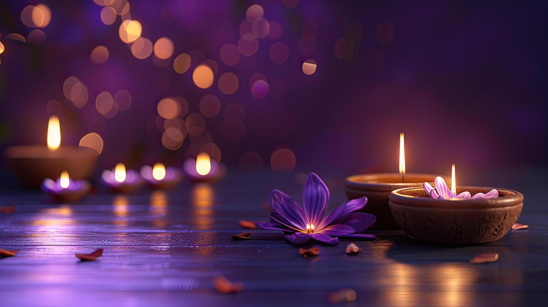 candle and lotus of diwali photo
