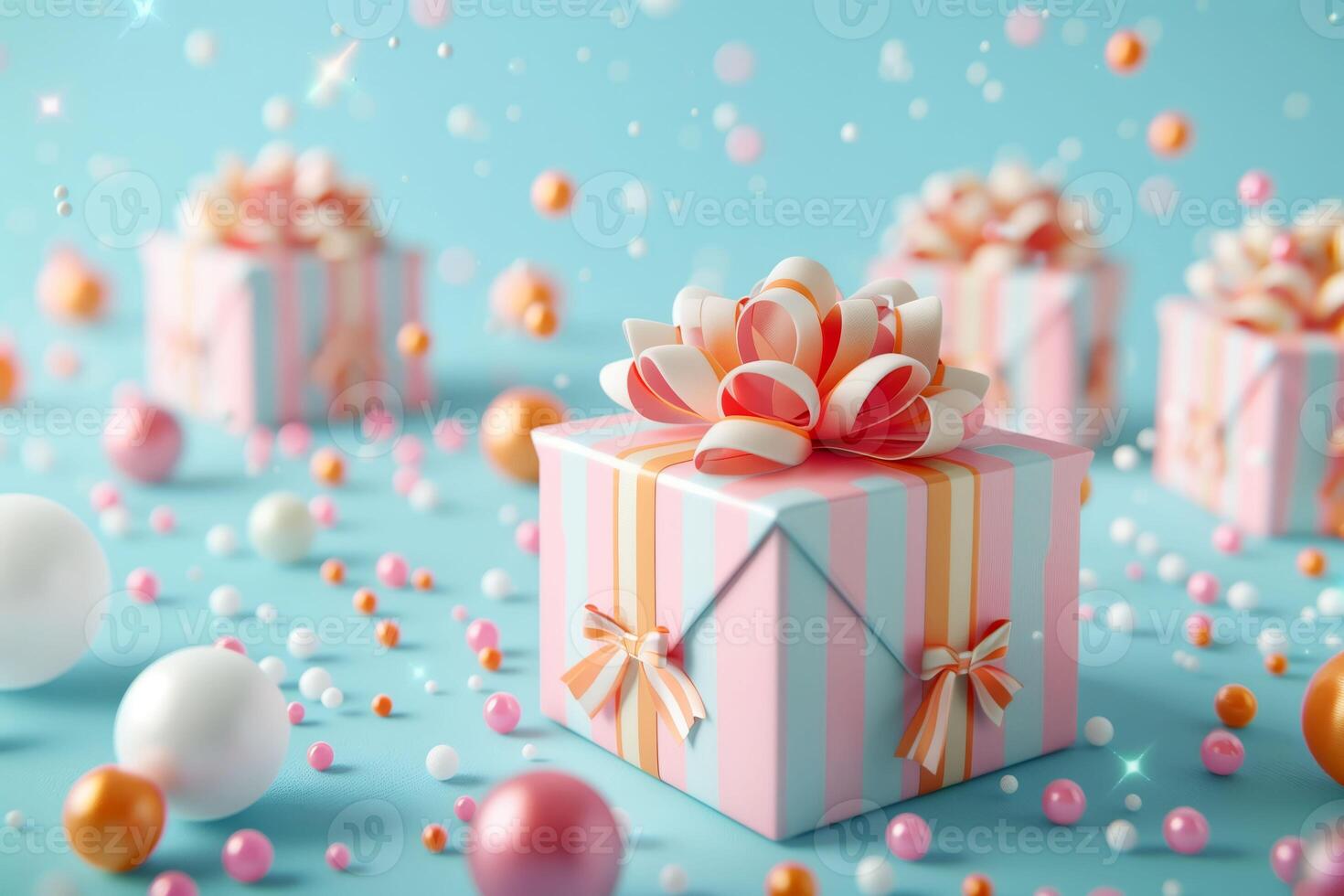 Showcase of various gift wrapping techniques with vibrant colors and playful confetti photo