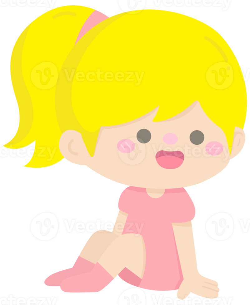 Cute girl sitting in Children Style Cartoon illustration png