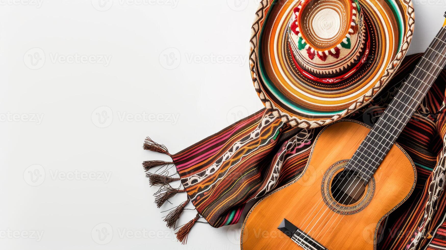 Mexican traditional clothes with guitar photo