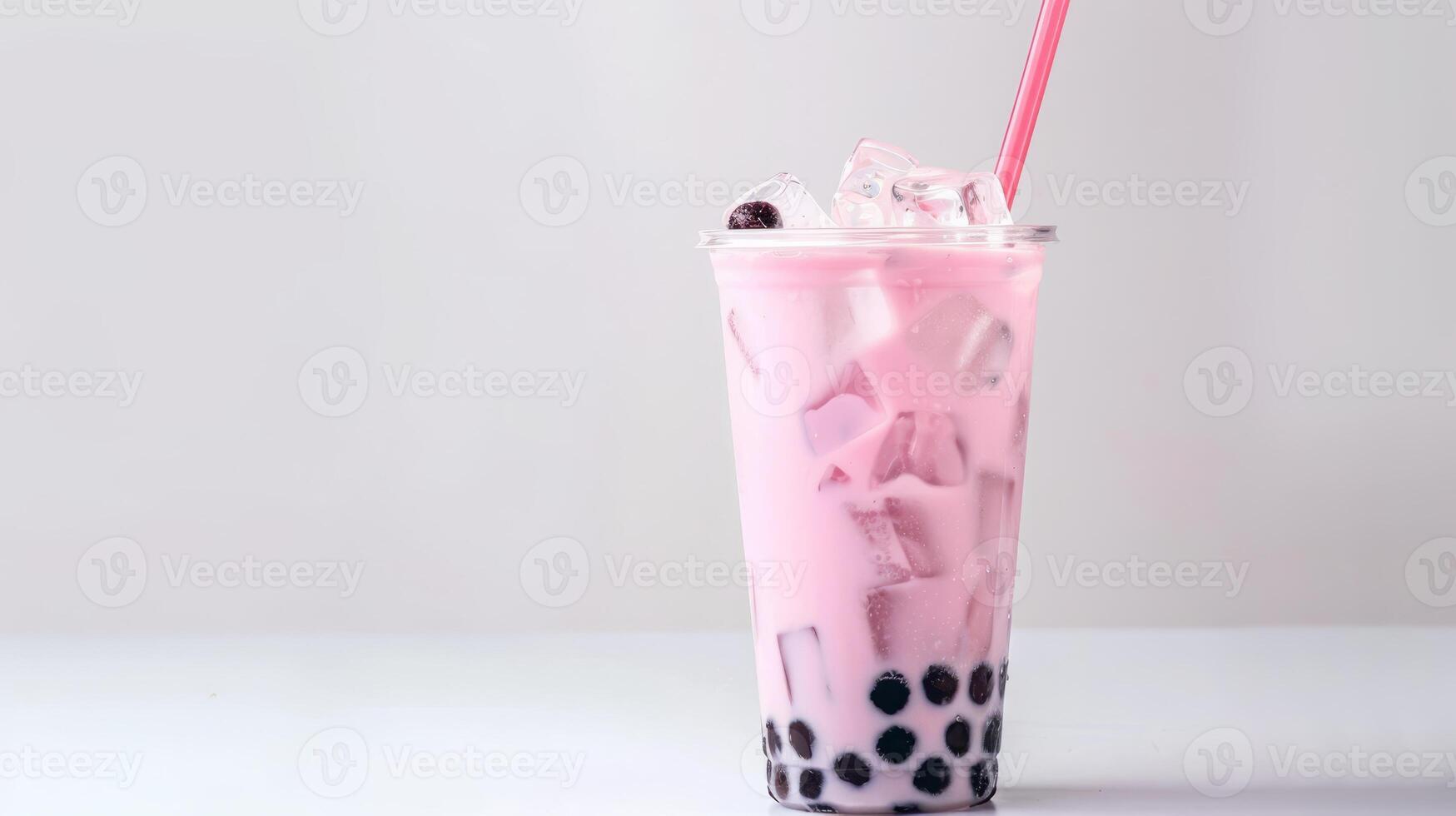 Popular pink cold summer drink with tapioca pearls photo