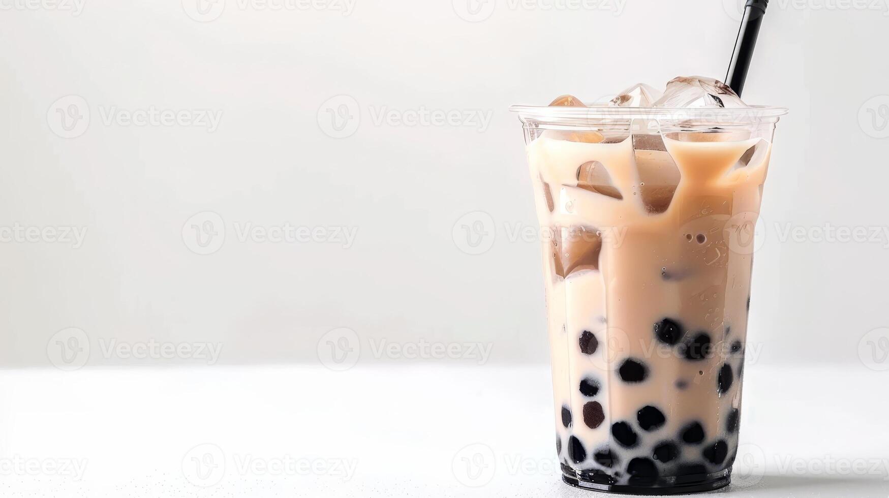 Refreshing glass of bubble tea with tapioca pearls photo