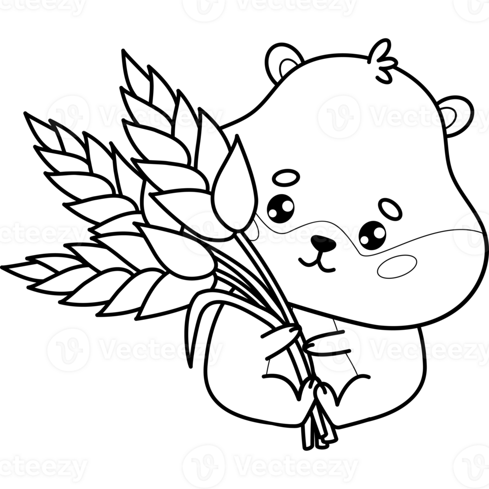Outline hamster with ears of wheat png