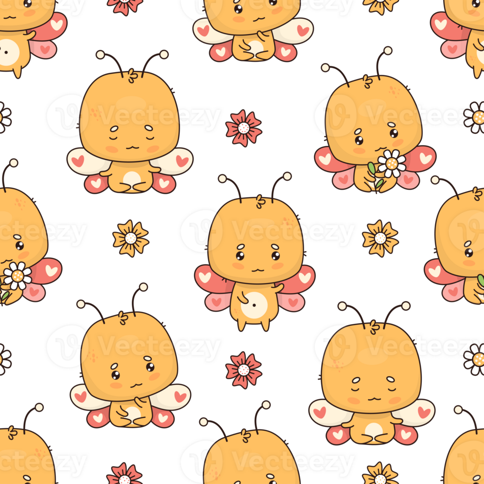 Seamless pattern with cute butterfly character png
