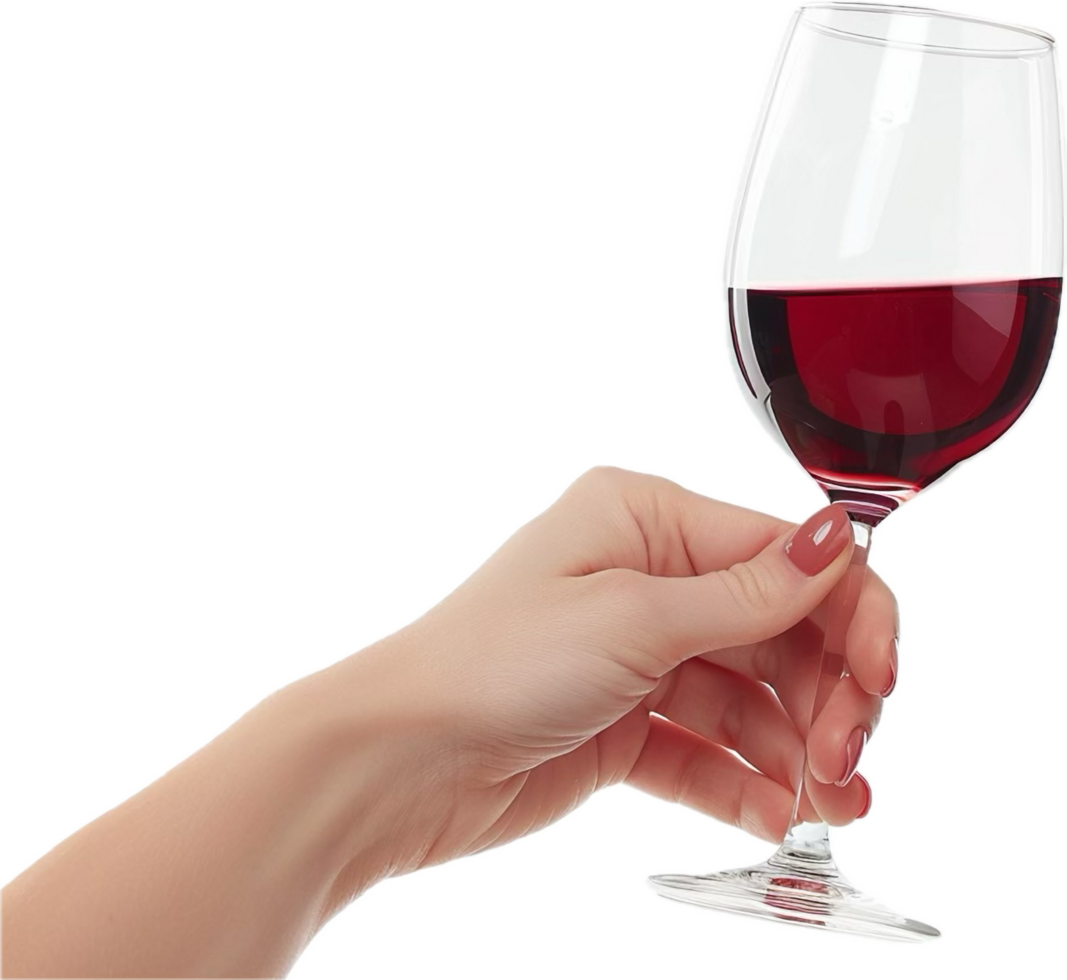 hand innehav glas av röd vin. png