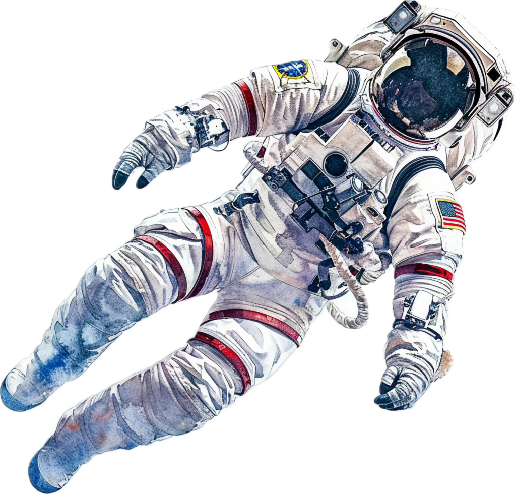 Watercolor Painting of Astronaut in Space. png