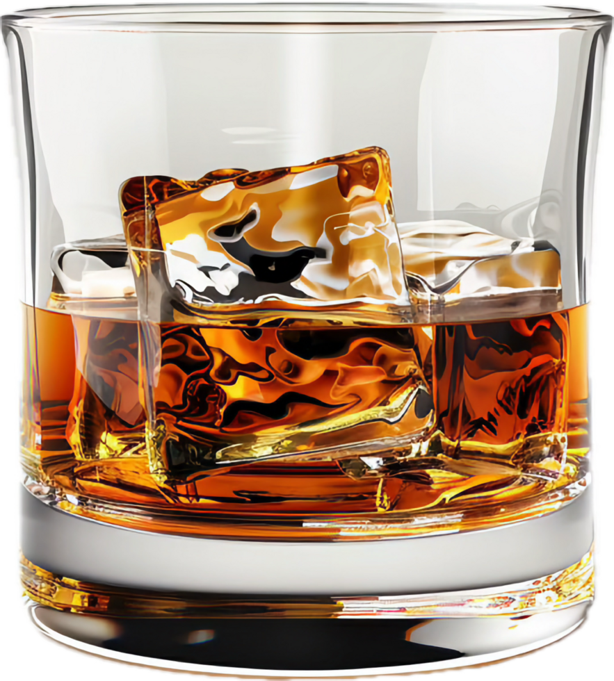 Glass of Whiskey with Ice Cubes. png