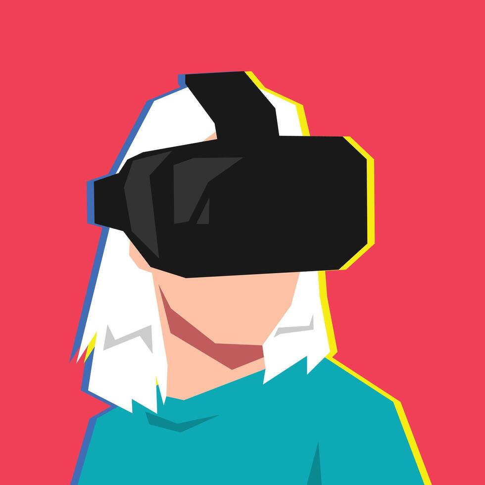 Avatar character of woman using virtual reality headset. Technology, gaming, learning concept. Isolated background. Flat illustration. vector