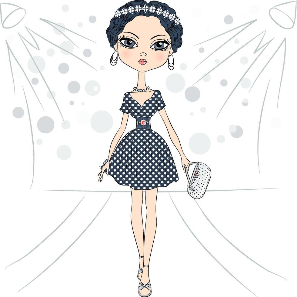 fashion girl top model on the catwalk vector