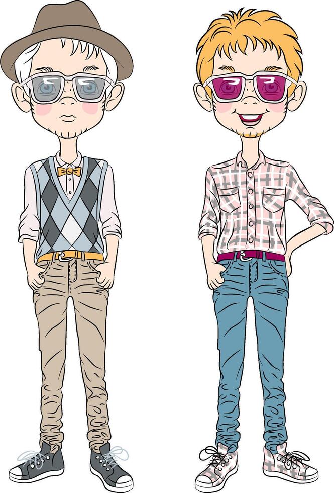 funny cartoon hipster boys vector