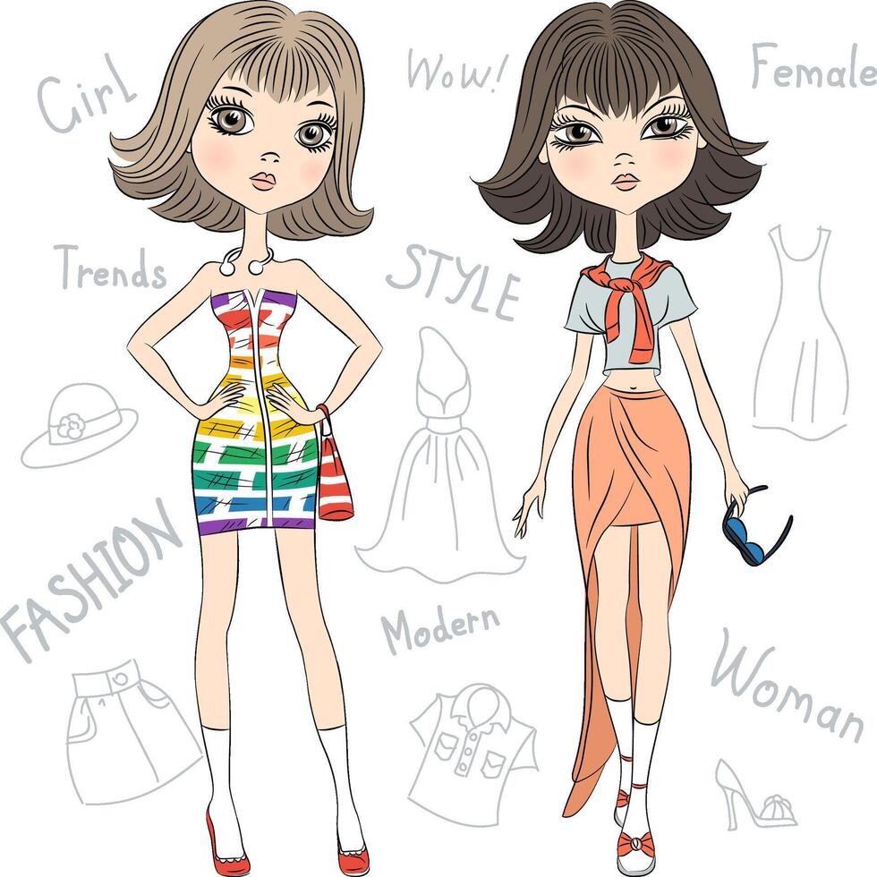 beautiful fashion girls top models vector