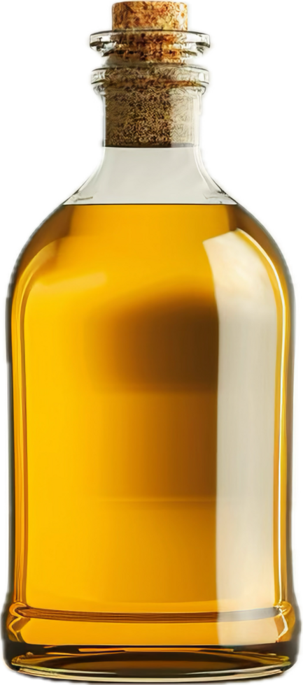 Glass Bottle of Amber Liquid with Cork. png