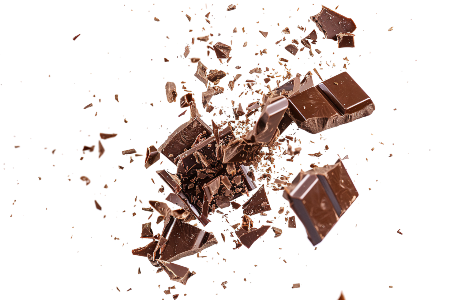 Exploding Chocolate Pieces in Mid-Air. png