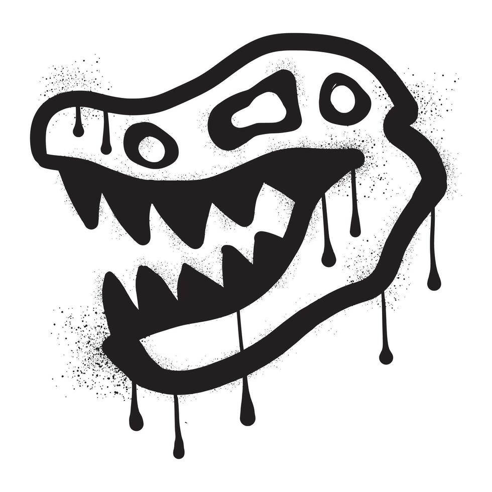 Dinosaur skull graffiti drawn with black spray paint vector