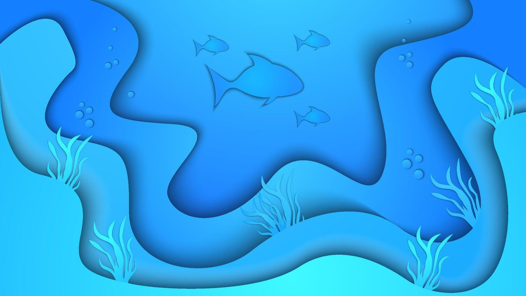 Ocean papercut with fish banner vector