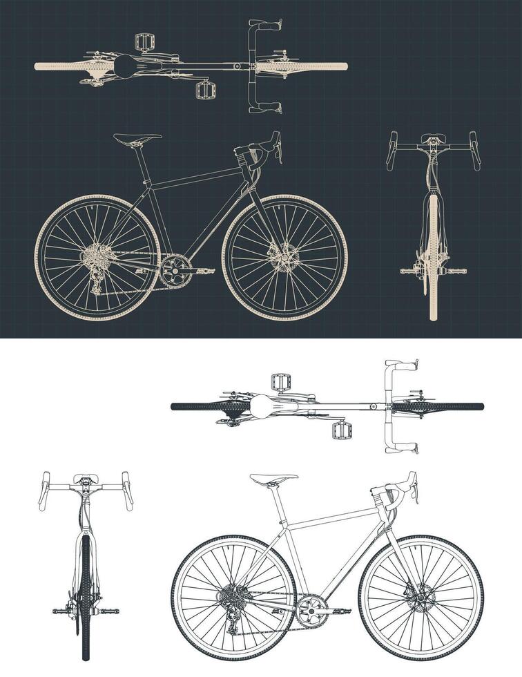Gravel bike blueprints vector