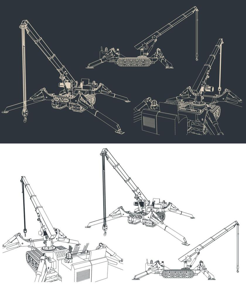 Mini crane blueprints vector