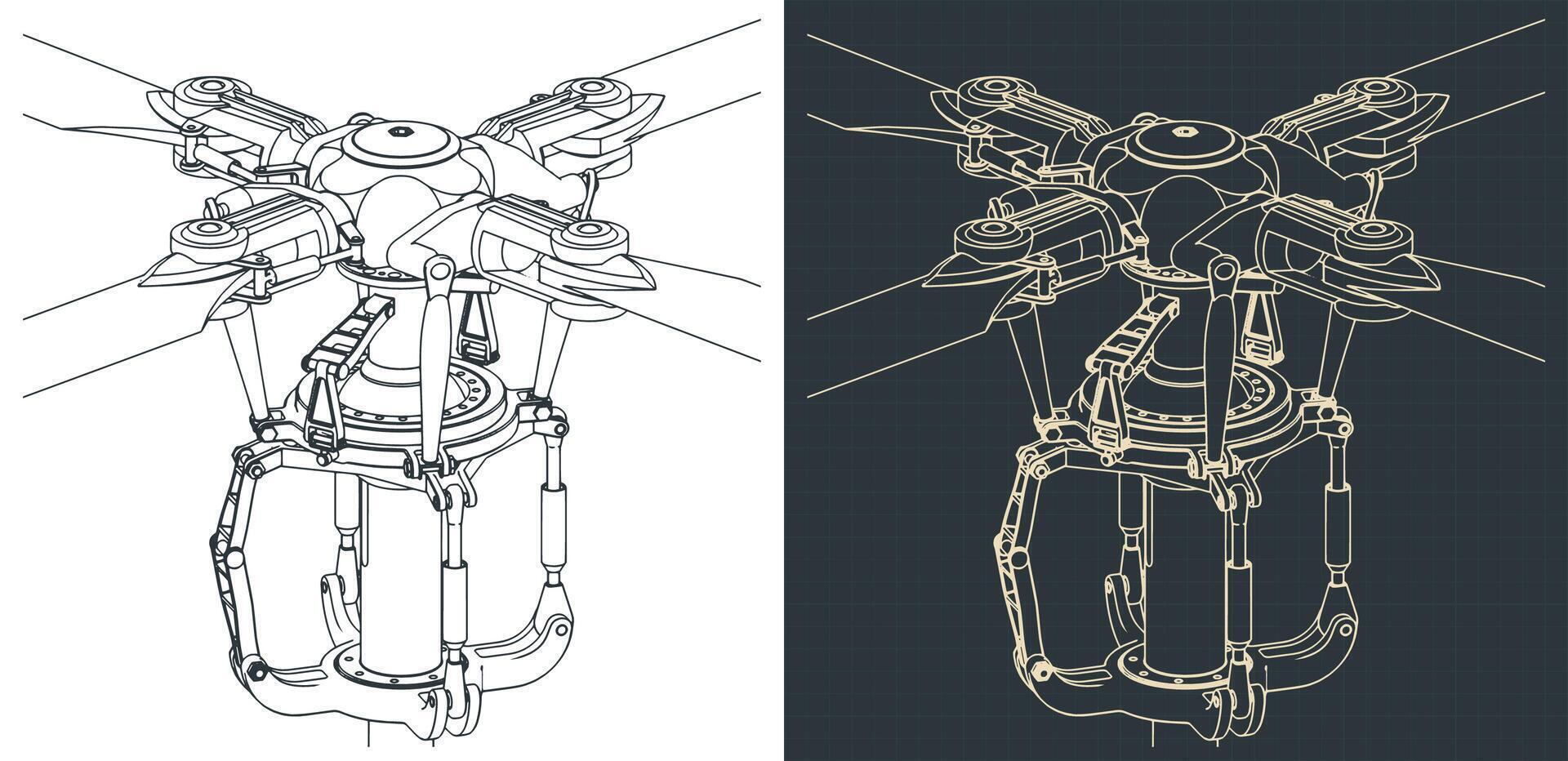 Main helicopter rotor blueprints vector