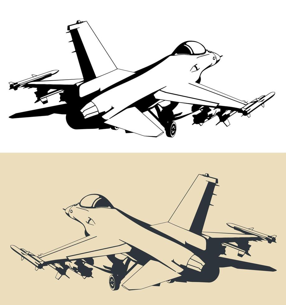 Military aircraft F-16 multirole light fighter vector