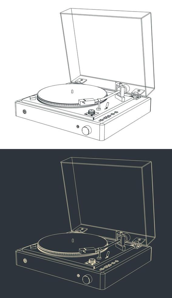 Turntable vinyl sketches vector