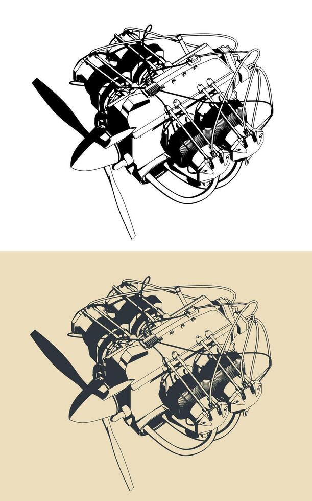 Horizontally opposed aircraft engine vector