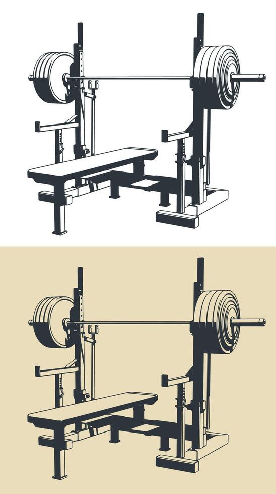 Press weight adjustable squat rack bench illustrations vector