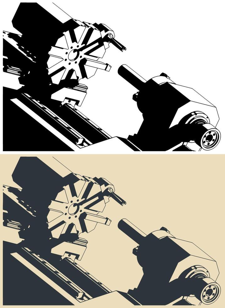CNC lathe machine close up vector