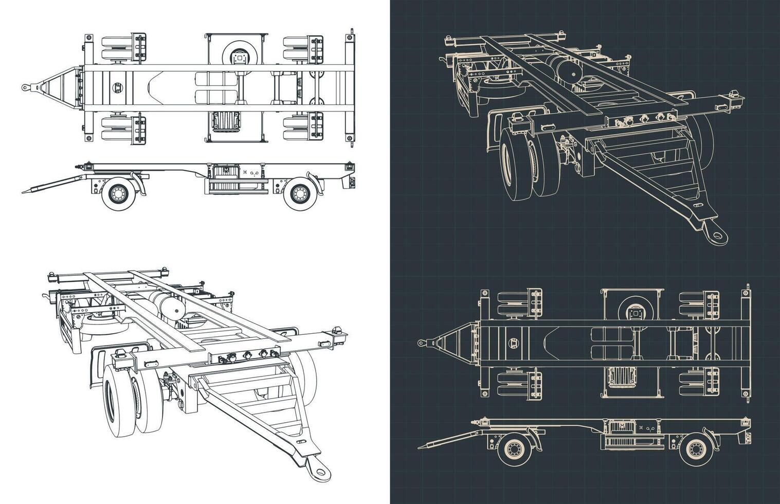 Container trailer blueprints vector