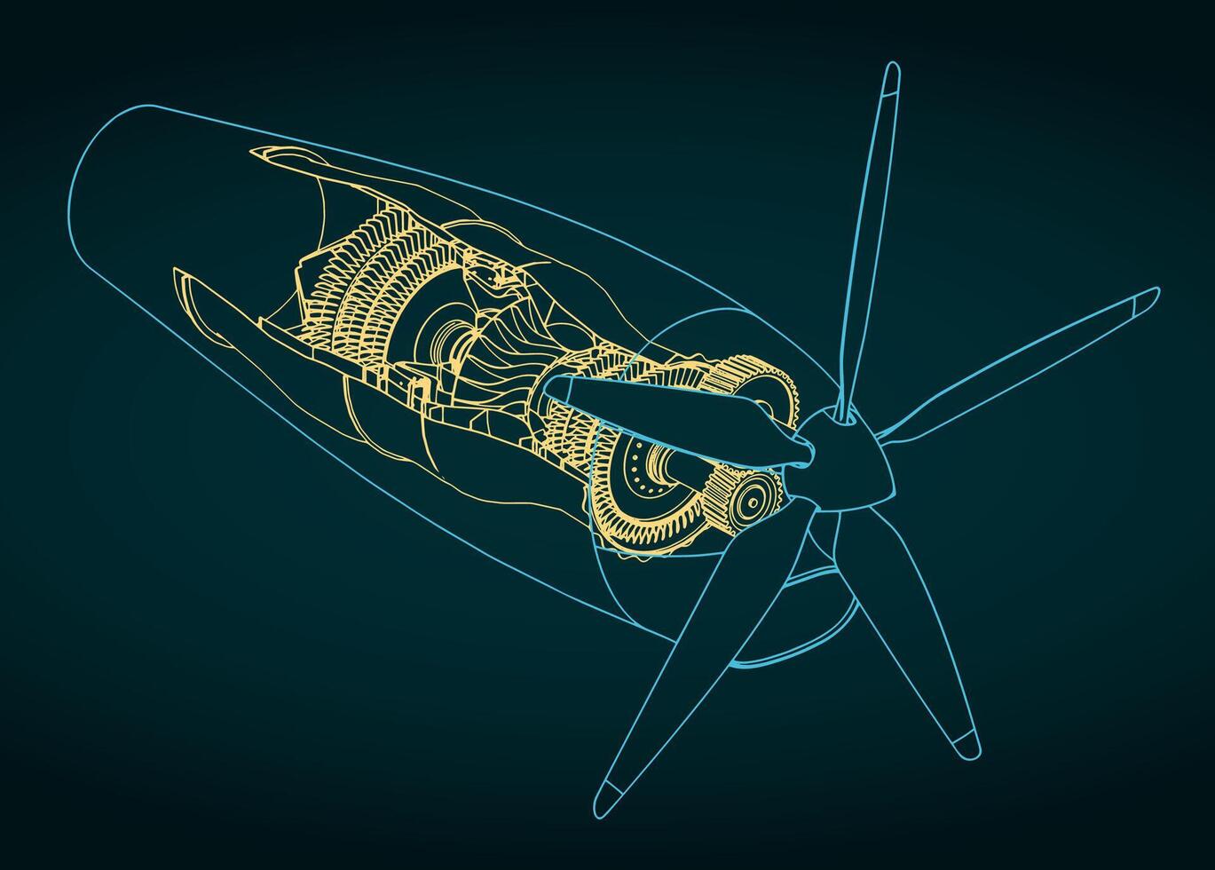 Turboprop engine blueprint vector