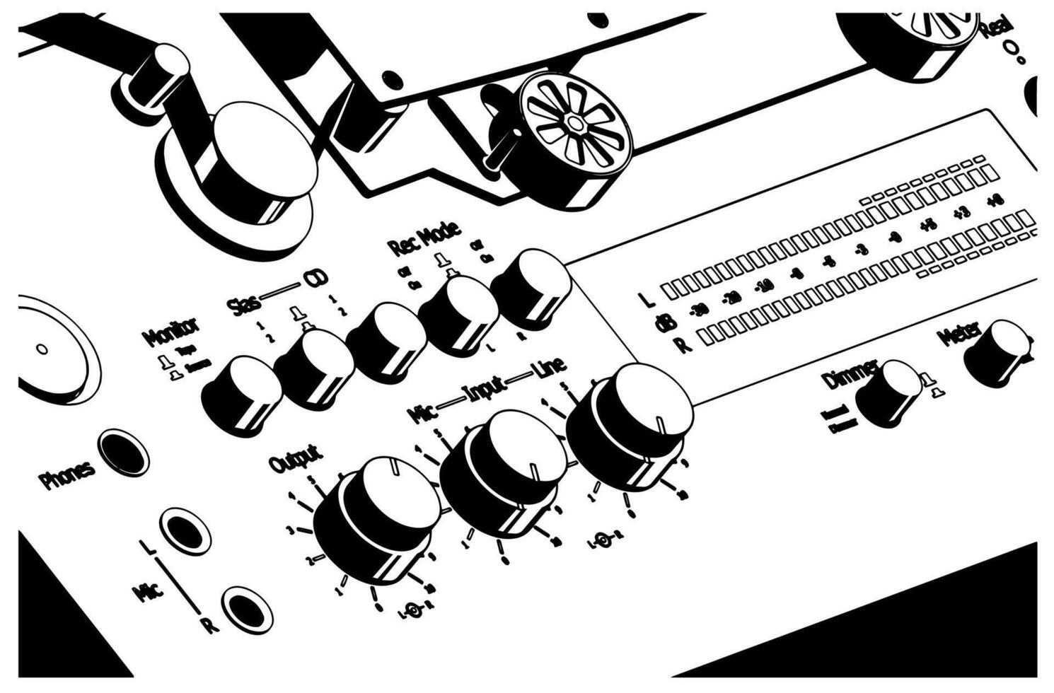 Reel-to-reel recorder close-up vector