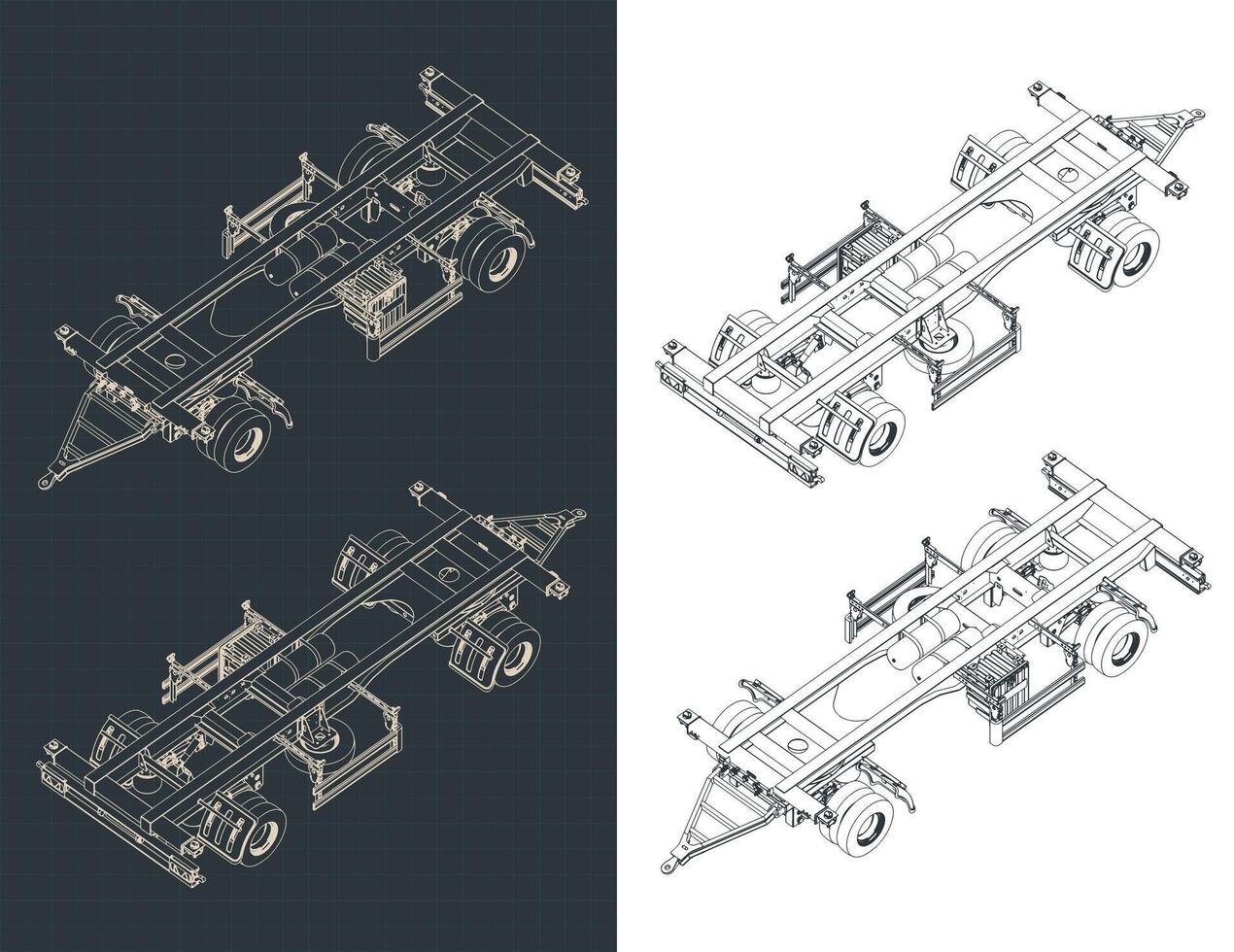 Container trailer isometric blueprints vector