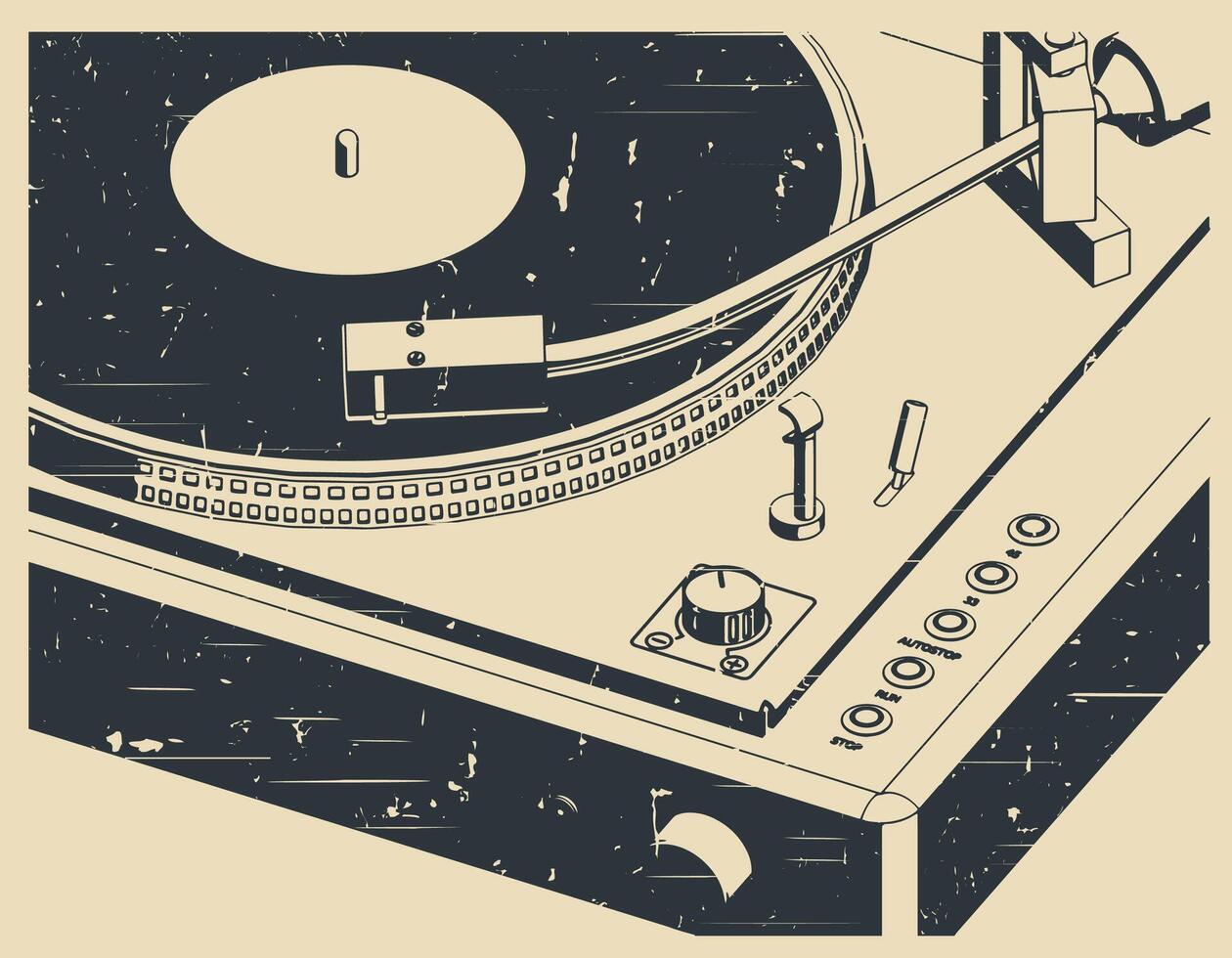 Turntable vinyl close up retro poster style vector