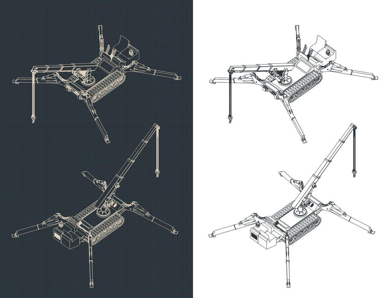 Mini crane isometric blueprints vector
