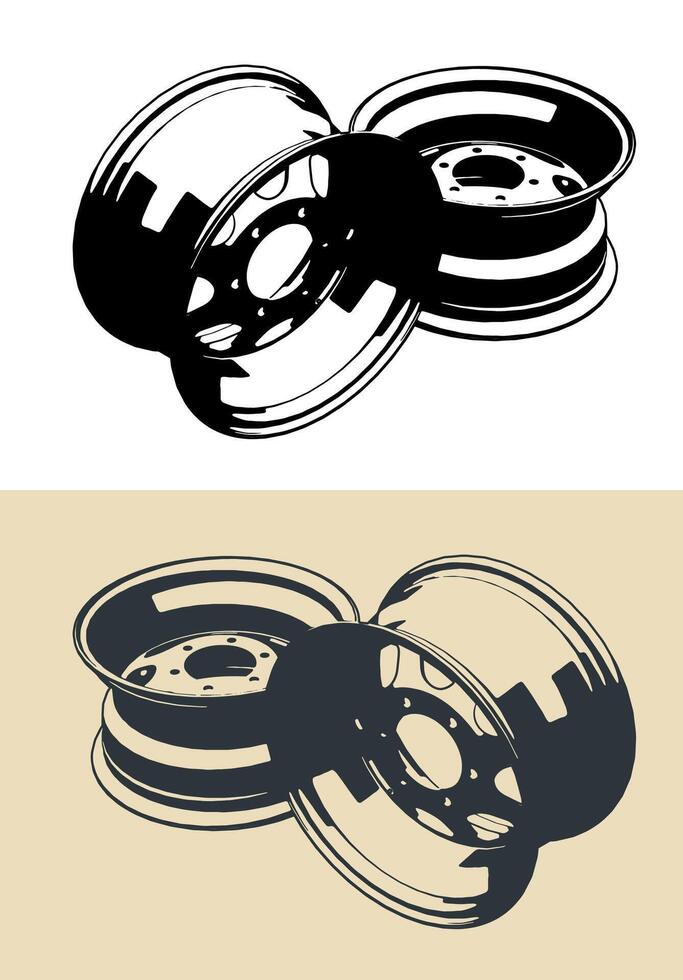Steel wheels iiiustrations vector
