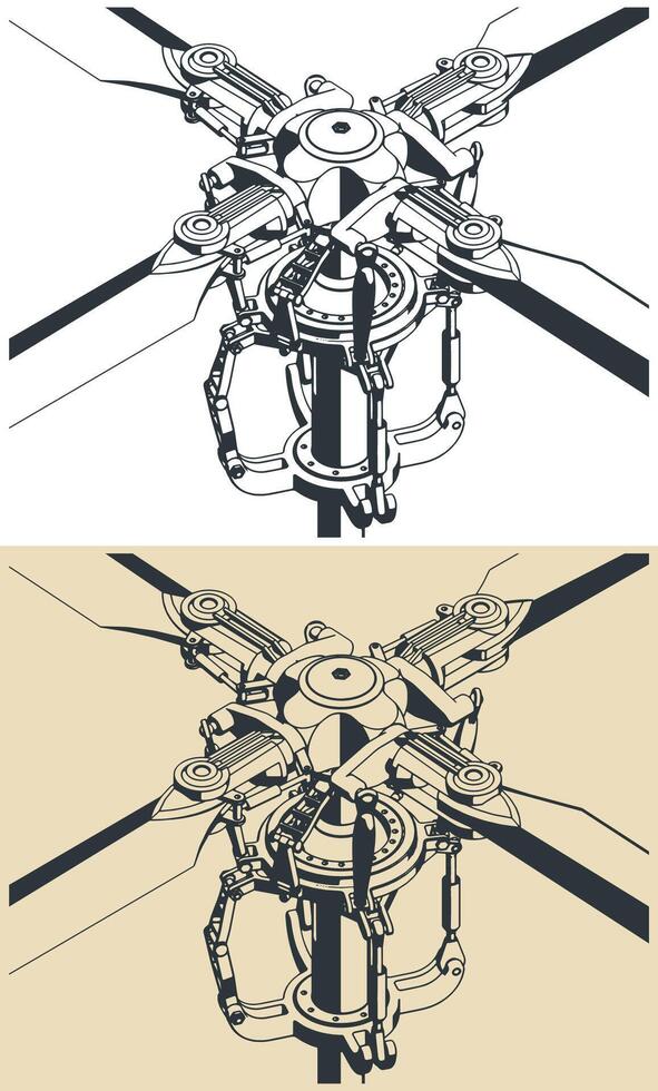 Main helicopter rotor illustrations vector