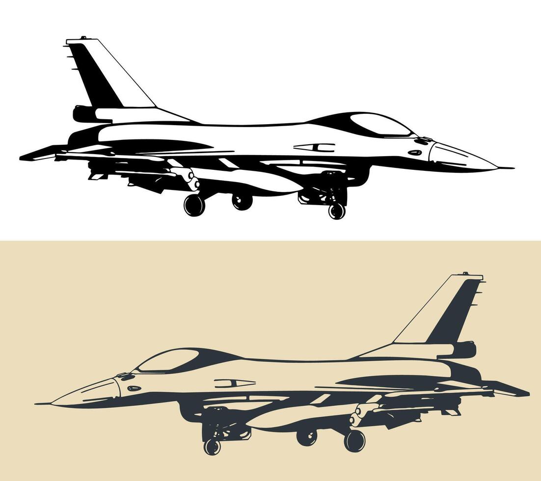 Military aircraft F-16 illustrations vector