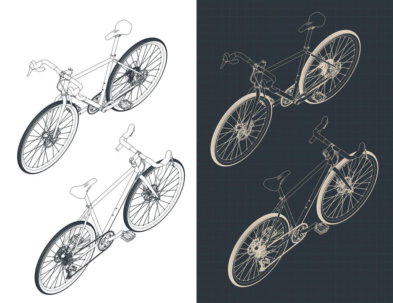 Gravel bike isometric blueprints vector