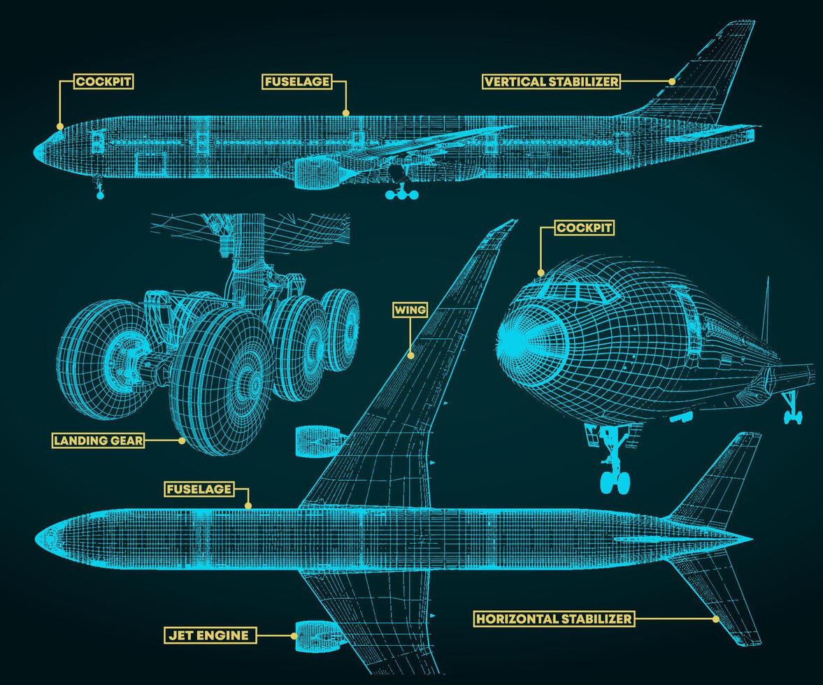 Civil airliner blueprints vector