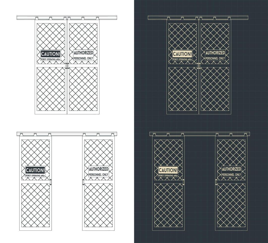 Sliding doors for robotic cell blueprints vector