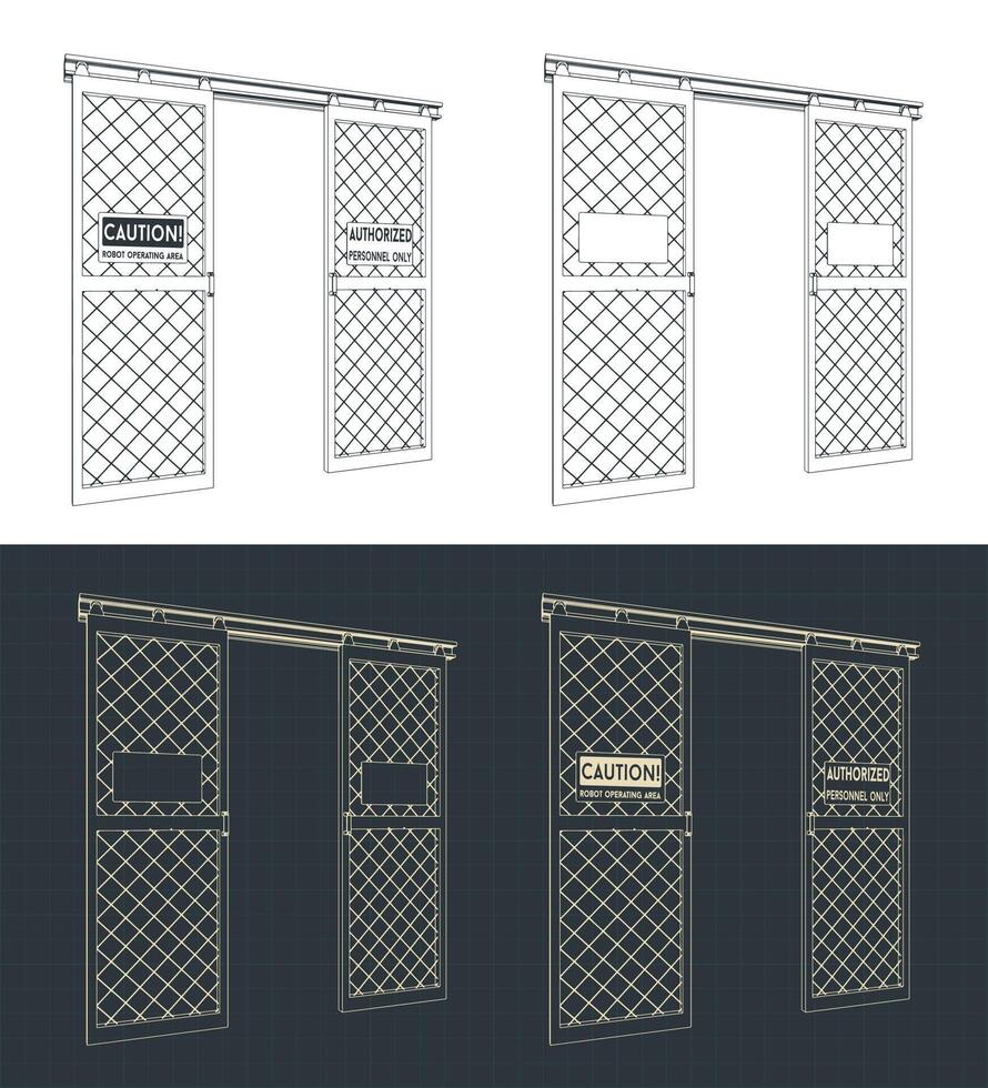 Sliding doors for robotic cell drawings vector