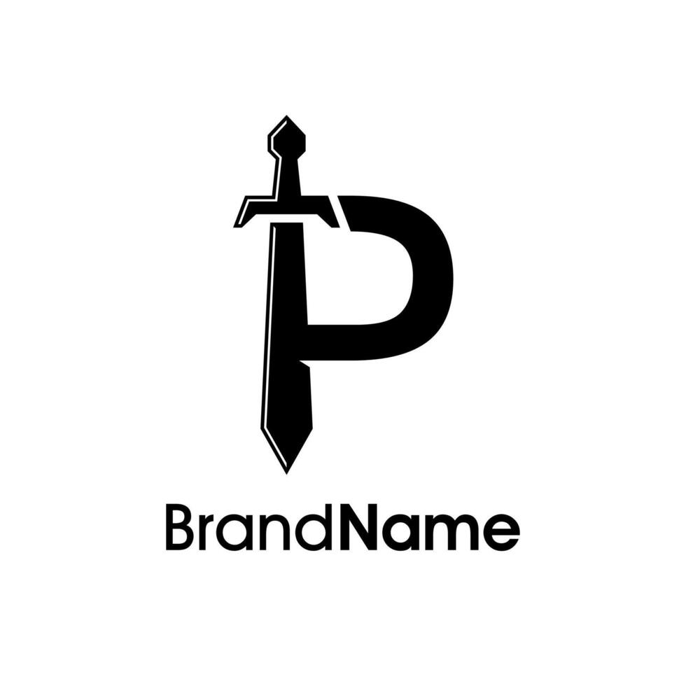 Simple Initial P Sword Logo vector