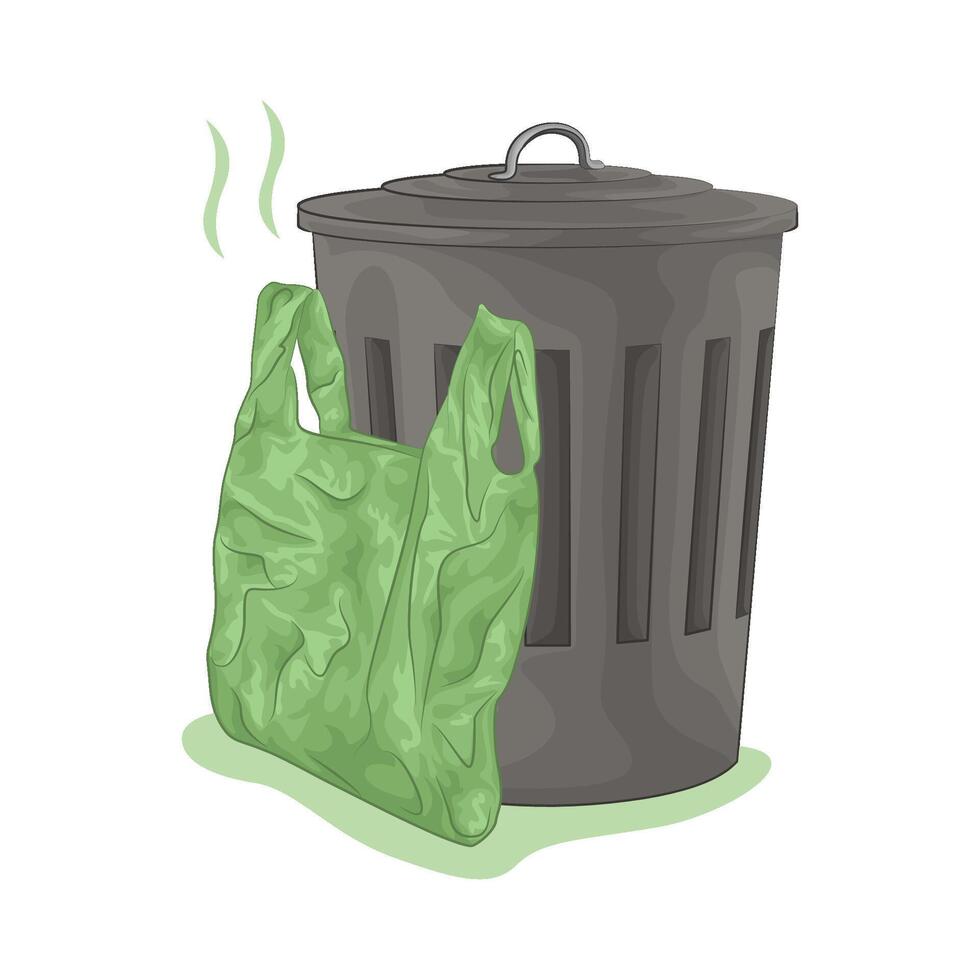 Illustration of plastic bag and trash bin vector