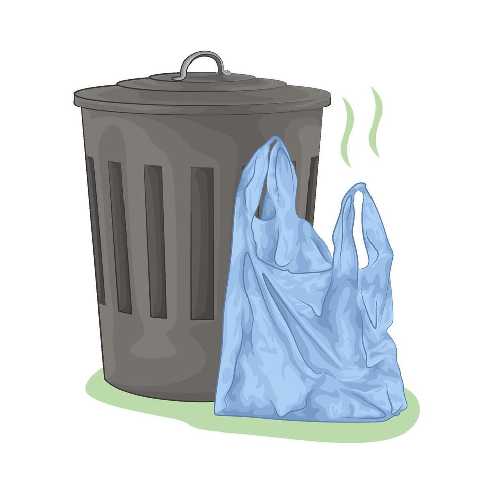 Illustration of plastic bag and trash bin vector