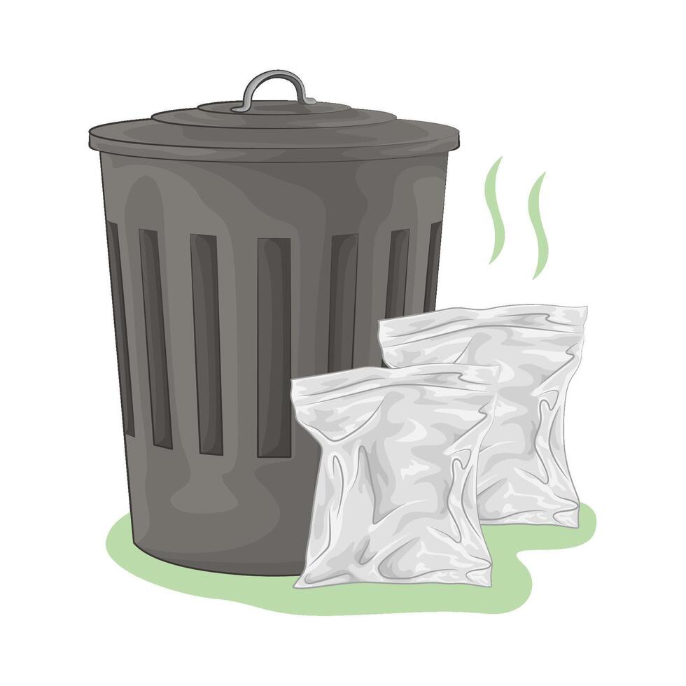 Illustration of plastic bag and trash bin vector